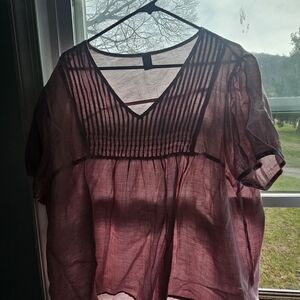 SHEIN Plum V-Neck Pleated Blouse